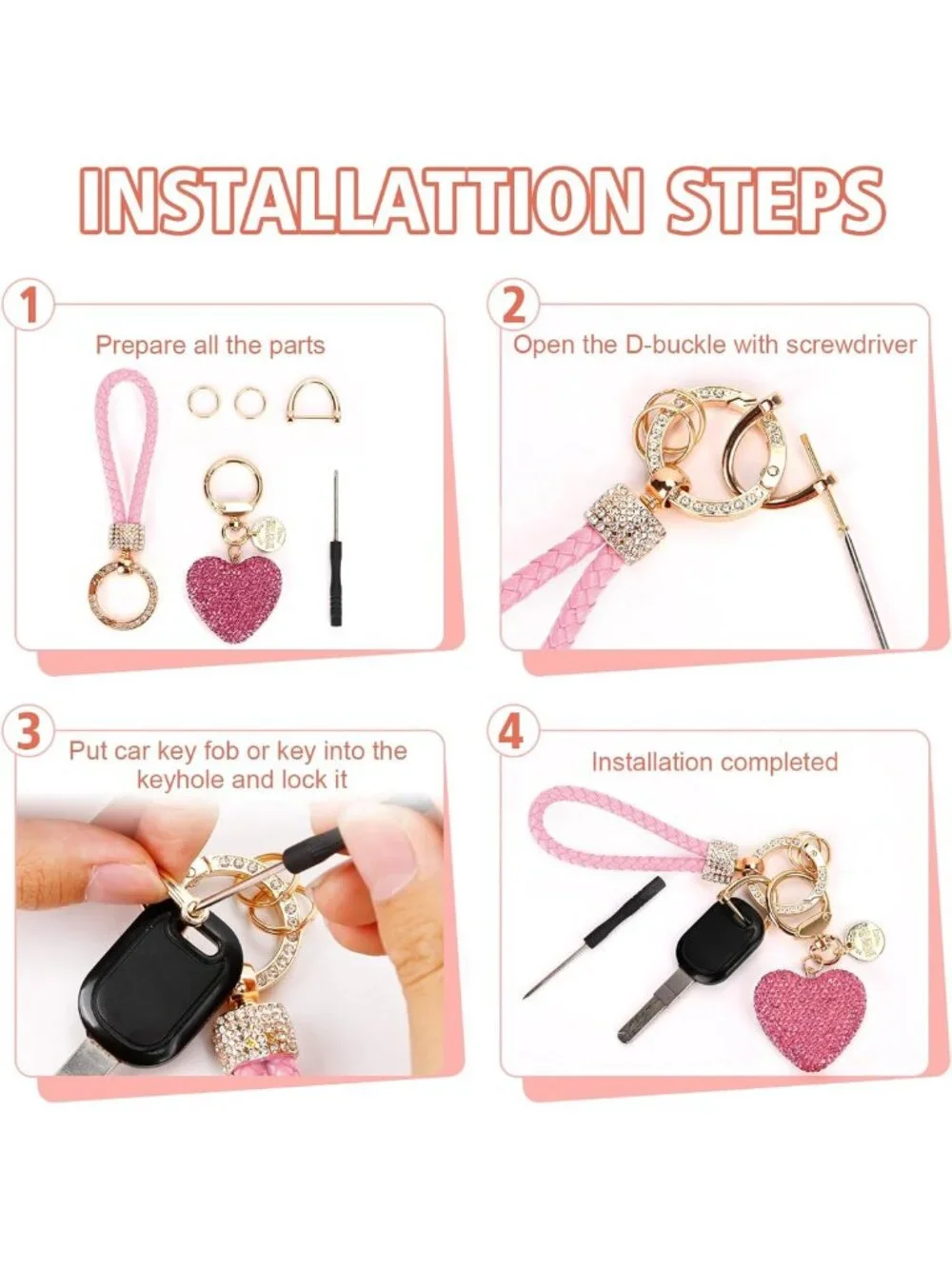 Rhinestone Heart Shape Keychain for Women - Cute Bling Gift for Christmas